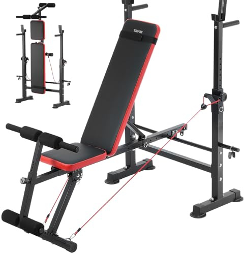 VEVOR Hantelbank-Set verstellbare Trainingsbankpresse Trainingsbank mit Ständer 272 kg belastbar, Sit-up-Bank für Krafttraining im Heim-Fitnessstudio, Bizeps- und Rückenübungen Hanteln-Set schwarz