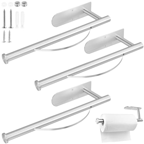 MUNGHOK 3 Stück Küchenrollenhalter ohne Bohren, Silber Küchenrollenhalter mit Abrollbremse, Küchenrollenhalter Edelstahl Toilettenpapier Rollenhalter, Papierrollenhalter Wand für Küche Toilette