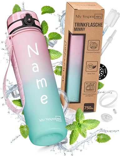 My Vesperbox® vattenflaska för barn – läckagesäker och lämplig för kolsyrade drycker – Water Bottle Kids – för skola och sport – barnflaska för flickor och pojkar – inkl. extra packning