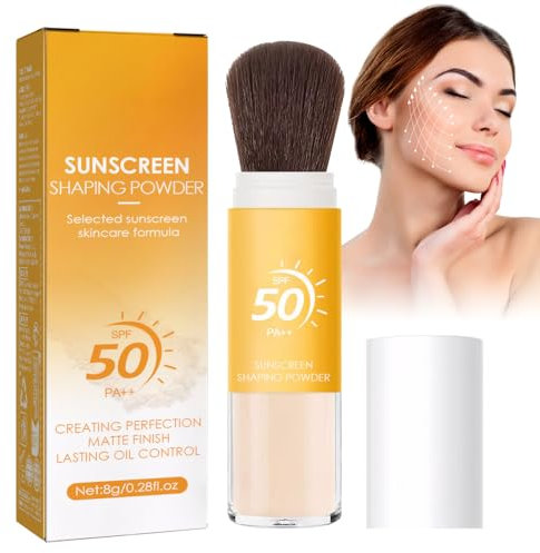 Polvere solare SPF 50 con pennello, impermeabile, controllo dell'olio, finitura naturale opaca per tutti i tipi di pelle (8 g)