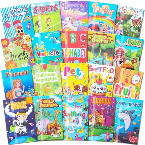 saerryor Lot de 20 livres de coloriage pour enfants de 2 à 8 ans, mini livres de coloriage pour enfants, garçons et filles pour sacs de fête, travaux manuels, blocs de dessin A5 pour tout-petits à