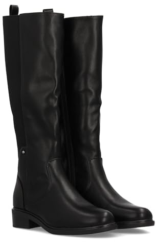 shoes&blues.es 97281 Bota Alta con Cana Elastica. Estampado Liso y Cierre de Cremallera, Suela Plana con Tacon. para Mujer Ideal Temporada Otono Invierno. Negro Talla 36