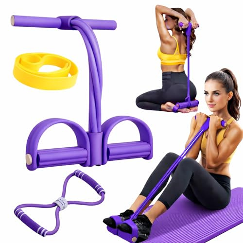 Abdominal Trainer Resistance Band Bundle, Foot Pedal Resistance Band with Handles, Yoga Elastic Band & Figure 8 Puller, Full Body Home Workout Equipment for Abs, Legs, Arms & Core Training