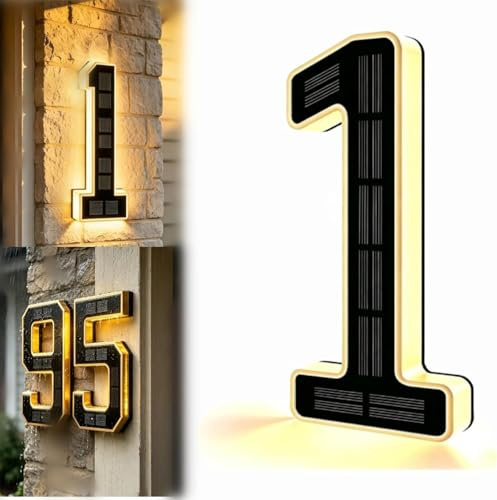 Numeri civici da 12 cm illuminati a energia solare per esterni, IP65 impermeabile, con retroilluminazione nera, grandi numeri civici illuminati personalizzati per esterni moderni, casa, garage (#1)