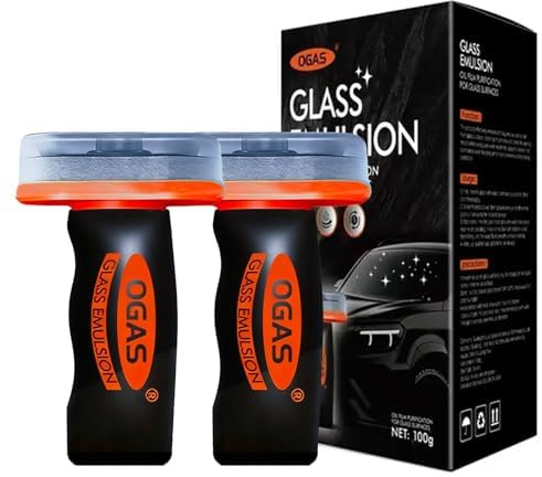 Windshield Oil Film Remover 2-Pack, Car Glass Cleaner Spray Anti-Fog & Streak-Free Formula, Restores Clear Visibility in Rain or Night Driving, 100ml Each
