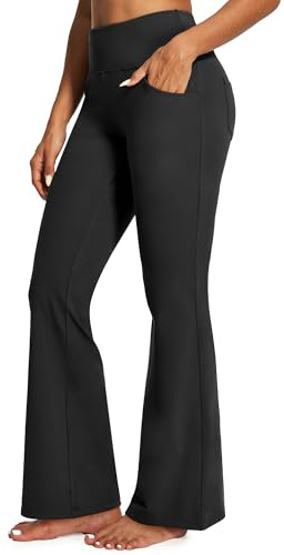 IUGA Yoga Pants Women Wide Leg High Waist Bootcut Workout Flare Leggings Tummy Control Work Dress Pants Women 4 Pockets Black
