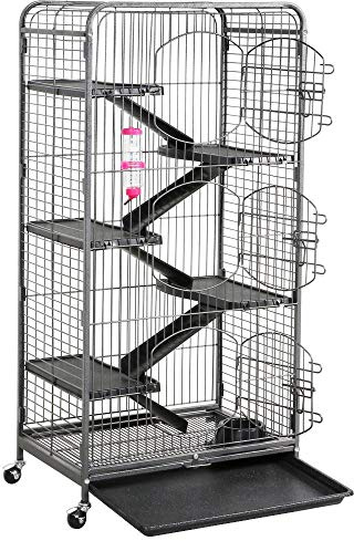 Yaheetech Grande Cage Rongeur Cages Hamster Cages pour Cochon d'Inde/Furets/écureuils/Chinchilla/Rat Domestique/Gerbille - 6 Niveaux 64 x 44 x 131 cm Noir