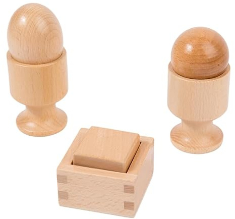 Adena Montessori Inspired 3D Object Fitting Exercise,3D Object Fitting Exercise Egg Ball with Cup Cube with Box,Wooden Toys for Fine Motor Skills - 6-12 Months Early Educational Material Baby Toy Set