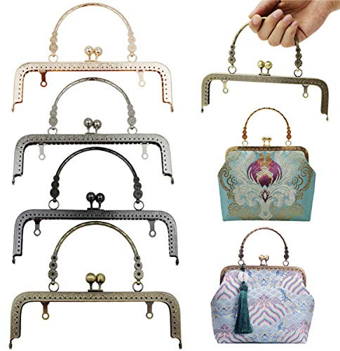 Biluer Cornice per borsa a mano in metallo, 4 x chiusura per porta moneta, 20 cm, telaio chiusura a sacchetto, chiusura a mano, chiusura a mano, chiusura porta moneta, vintage, per borsa a mano,