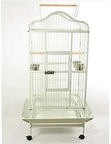 Pet's Solution - Gabbia per Pappagalli e Grandi Uccelli con Posatoi, Ciotole, Ruote, Griglia e Vassoio Estraibile, Bianca - Dimensioni Esterne 80x76x175h cm