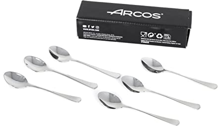 Arcos Serie Madrid - Juego 6 Cucharas de Café en Caja de Regalo | Cuchara de Moka - Monoblock de una pieza en Acero Inoxidable - Tamaño 115 mm - Color Plata