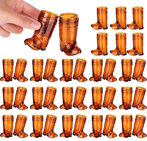 durony 36 Pieces Mini Cowboy Boot Shot Glasses 1 Oz Plastic Western Cowboy Glasses for Cowboy Cowgirl Party Decorations, Bachelorette Party Supplies, Brown