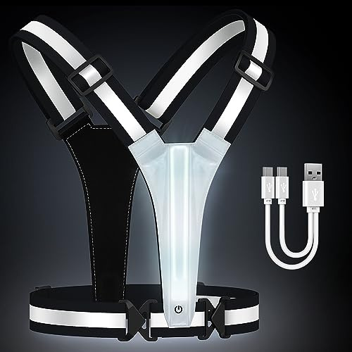 Fokia Kunbio LED Reflective Running Vest Gear,Light Up Vest Runners Night Walking USB Rechargeable,Up to 11hrs Light with Adjustable Waist/Shoulder for Women Men Kids