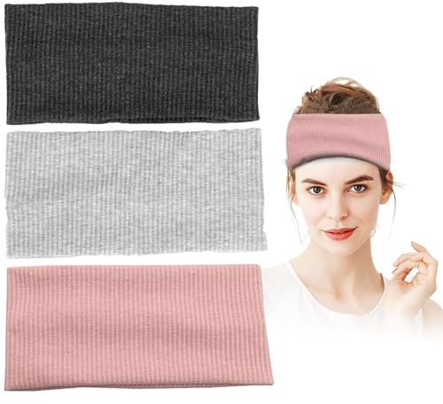 KASESSS 3 Piezas Cinta Sudor Cabeza Hombre, Diadema Deportiva Mujer, Elastica Cinta Pelo Deporte, Headband Algodón de Absorción, Ancha Cintas Pelo Deportivas para Yoga,Fitness,Jogging Negro,Rosa,Gris