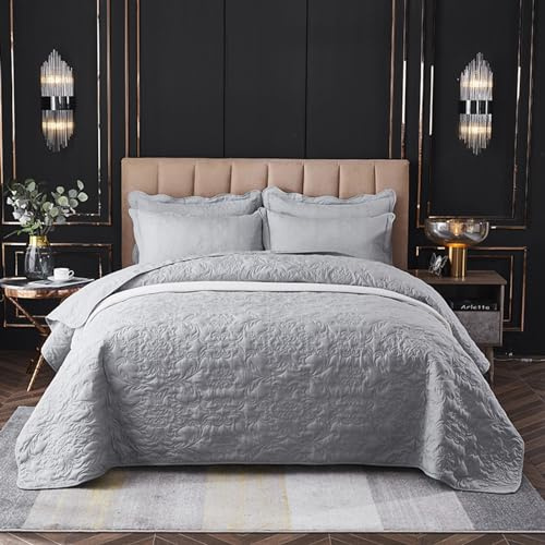 OKYUK Juego de edredón de 3 piezas tamaño Queen, colcha acolchada de microfibra de gran tamaño, juego de colcha ligera con fundas de almohada, juego de ropa de cama reversible estampada para todas las