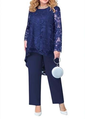 shownicer Completo Donna Elegante Tailleur in Chiffon 2 Pezzi Set Completi di Pantaloni da Cerimonia Due Pezzi Set Taglia Grande Abbigliamento per Business e Matrimoni A Blu Scuro XXL