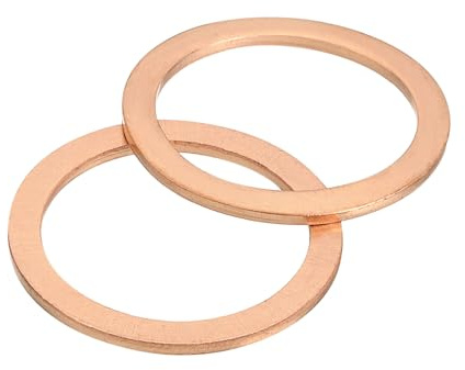 sourcing map M22 Flat Washer, 5 Pcs Copper Ring Flat Washers 28mm OD Metal Sealing Gasket Ring for Screws Bolts Nuts