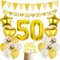 50.Jahrestag goldene hochzeit deko - 50 Stück Hochzeitstag Girlande, 50 Jubiläum Folienballon Gold, fünfzackiger Stern Liebe Ballons, Cake Topper für Happy 50th Wedding Anniversary Decorations