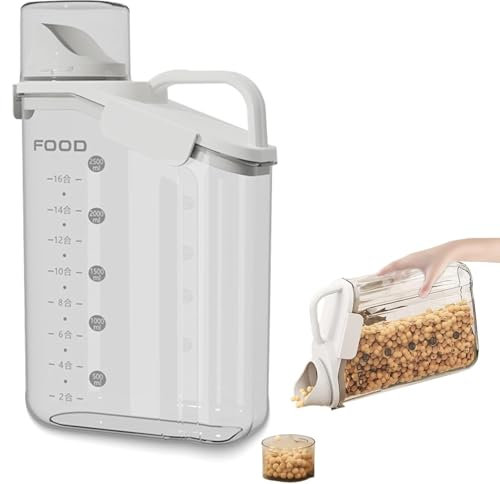 MHwan Hundefutter Aufbewahrung, 2.8L Futtertonne Hund mit Messbecher, Doppelt Versiegelt und Feuchtigkeitsdicht Schüttdosen mit Tragegriff für Hundefutter, Katzenfutter, Getreide, Körner, Reis (Weiß)