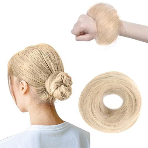 Scrunchies für Glattes Haar für Frauen,Elastisches Haarteil mit Gummiband,Dutt Haarteil Haargummi Mit Haaren,Donut Zubehör Scrunchies,Synthetisches gefälschtes Haar Brötchen (Bleichblond 85H88)