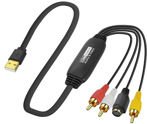 XMSJSIY Carte de capture audio vidéo USB 2.0 S vidéo RCA vers USB Enregistreur numérique CVBS VHS VCR vers convertisseur numérique pour lecteur DVD, ordinateur portable, PC, enregistrement bande – 1,2