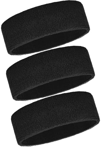 Hestya 3 Piezas Diademas Deportivas para Mujeres Hombres Banda de Cabello Elástica Antideslizante Banda de Sudor para Frente Correr Fitness Yoga Bicicleta Baloncesto(Negro)