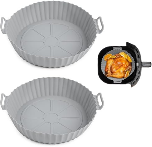 Set di 2 teglia per friggitrice ad aria in silicone da – accessori friggitrice ad aria riutilizzabili e antiaderenti, resistenti alle alte temperature,sostituiscono la carta da forno