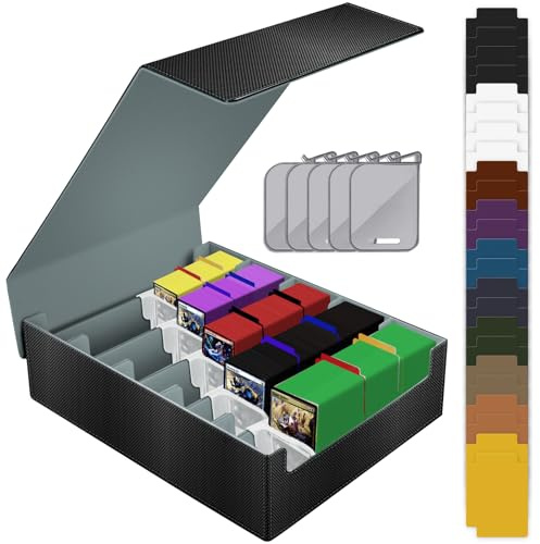 Boite Rangement Carte pour TCG/Magic the Gathering (MTG)/ YuGiOh, Deck Box contenir plus 3800+ Carte, Magnétique en Cuir PU Boite Rangement Carte Protection Carte, Trading Card Box avec 5 bouchons