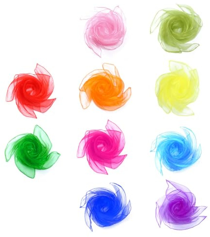 JYNVO Foulard de Jonglage Pour Enfants, 10 Pièces Bords Renforcés Améliorés, Tissu Soie pour Jouer à La Danse, 10 Couleurs Mélangées Foulard de Bande Rythmique de Performance