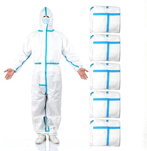 Tapwish Disposable Overalls,Full Body Protective Coverall Suit, PE Breathable Film Laminated Nonwoven, Dust & Light Liquid Splash Protection for Painting, Cleaning, Workshop（XL）