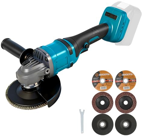 Vinkelslip kompatibel med Makita 18 V batterier, batterivinkelslip 125 mm, 1 180 W batteri flex borstlös professionell slipmaskin, 1 800 varv/min, för skärning, slipning och polering (utan batteri)