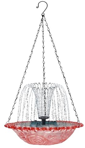 Bagnetto per uccellis sospeso ad energia solare con fontana, ciotolas per acqua sospesa all'aperto per - piattos decorativo per bere uccellis per giardino, patio, recinzione, balcone, cortile