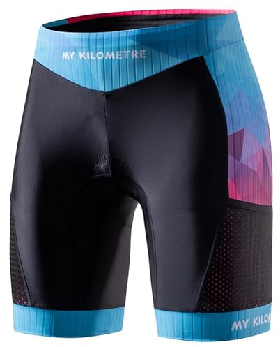 MY KILOMETRE Triathlonshorts Dam– Professionella Cykelshorts med 2 Sidofickor, Andas Och Torkar Snabbt för Långdistans-Triathlon UPF 50+