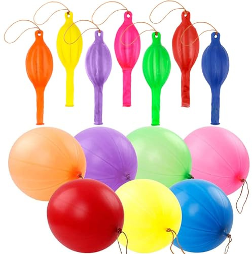 RUBFAC Punch Balloons, Birthday Balloons Party Favors For Kids, 36Pcs Thickened Heavy Duty Neon Punching Bouncy Ball for Party Goodie Bag Stuffers Exciting Outdoor Play Supply