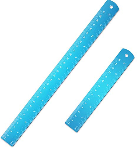 EBOOT 2 Pcs Stainless Steel Rulers Metal, Blue, 12 Inch, 6 Inch Style