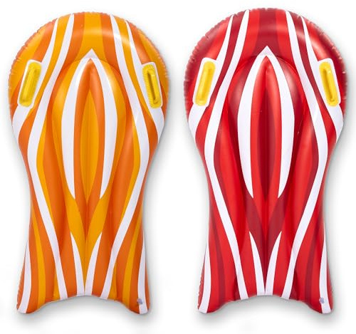 SLOOSH 2 Pack Inflatable Body Boards for Water Slides, Surfing Board Pool Floats, Swimming Pool Floating Boards Learn to Swim, Summer Water Fun Toy for Kids and Toddlers (Red and Orange)