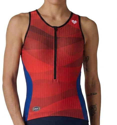 MY KILOMETRE Magliette da Triathlon Donna Senza Maniche – Maglia Ciclismo con Cerniera Frontale Completa, Asciugatura Rapida con Tasche Posteriori per Nuoto e Corsa UPF 50+