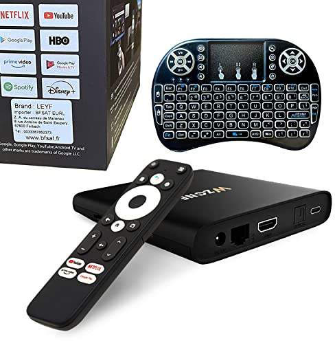 Leyf 4K Android TV Box Original Licensed by Google LLC and Netflix, Disney, Prime Video WiFi, Type-C, HDMI 2.1, USB 3.0, Ethernet, MicroSD/Mini Keyboard/Smart TV, Chromecast, Youtube