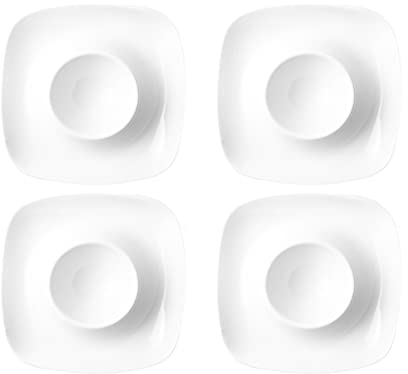 Vastsea 4 Stück Keramik-Eierbecher, CremeWeiß Porzellan EierStänder, Mit Ablage Eierständer Egg Cup, Geeignet für Küche Esszimmer(Weiß)