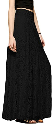 Onsoyours Jupe de Dentelle Plissée Taille Haute Maxi Jupe Longue Femme Taille Elastique A-Ligne Elégante Irrégulière Vintage Retro Swing Jupe