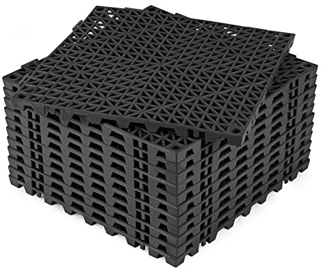 ToLanbbt Modular Interlocking Cushion 12P 11.8 x 11.8 Interlocking Rubber Floor Drain Holes Non-Slip Splicing Drainage Mats for Deck, Shower, Kitchen, Drain Pool, Sauna Bath, Indoor Outdoor (Black)