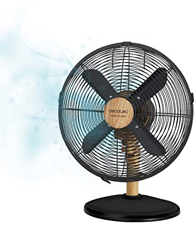 Cecotec Tischventilator EnergySilence 600 WoodDesk. 40 W, Holzoptik-Finish, Durchmesser 12 mit 4 Blättern, 3 Geschwindigkeiten, Schwenkfunktion, Höhenverstellbar, Maximale Sicherheit.