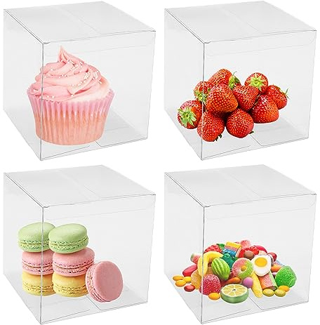 MAOQYE 10 scatole trasparenti per bomboniere, 12 x 12 x 12 cm, con pellicola protettiva, grandi scatole regalo quadrate in PVC trasparente per feste, caramelle, torte di compleanno