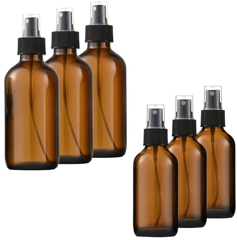 APOMOONS 6 Stück Glas Sprühflasche 100ml & Sprühflasche 50ml 3x Apotheker-Sprühflaschen, Sprühflasche Glasflasche mit Zerstäuber, Sprühflaschen aus Glas mit Zerstäuber für Reiseflüssigkeit Kosmetik