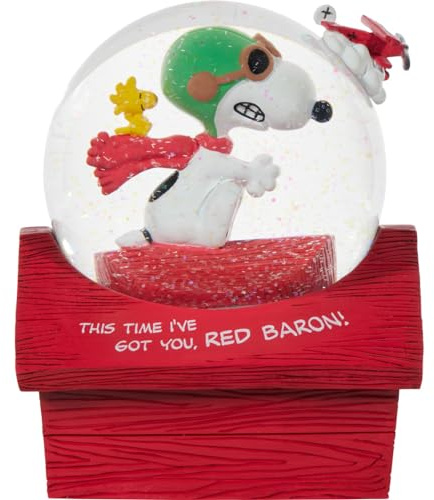 Precious Moments Bola de Nieve Musical Peanuts | This Time I've Got You, Red Baron! Globo de Nieve Musical | Decoración de Snoopy y Woodstock | Coleccionable