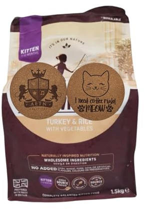 AETN Creations Dry Kitten Food Turkey & Rice with Veg 1.5kg Nutrient-Rich Formula for Growing Cats with Mouse Toy and Delicious AETN Cat Coaster Treat