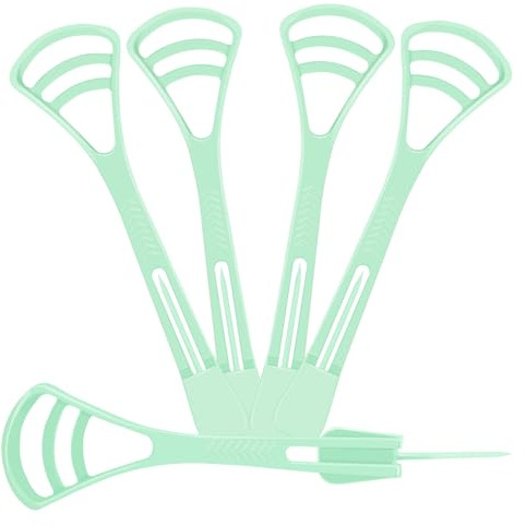 Fecawd 100 Counts Disposable Tongue Scraper with Dental Picks, Plastic Tongue Scrubber,BPA Free Tongue Cleaner Scrapers, Reduce Bad Breath and Fresh Breath(Green)