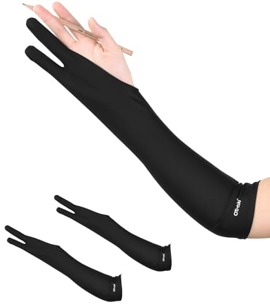 OTraki 2 Pack Künstlerhandschuh Erweitert, 46x11.5CM Drawing Glove Antifouling Handschuh für Grafiktabletts Benutzer von Zeichentabletts Two Finger Gloves für Rechte oder Linke Hand