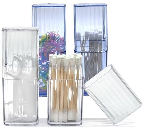 Baumwolltupfer-Halter für Reisen, 4-Pcs tragbare kleine Baumwollknospen-Halter Klare Kunststoff-Baumwollknospen-Spender-Box mit Staubdichtem Deckel für Baumwolltupfer Haarbinder Zahnstocher Kosmetik