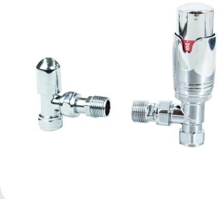 Vannes thermostatiques de radiateur en laiton chromé poli coudé TRV Set Lockshield 1/2 x 15 mm Bouton rotatif manuel 6-28 degrés Plage de température 10 ans
